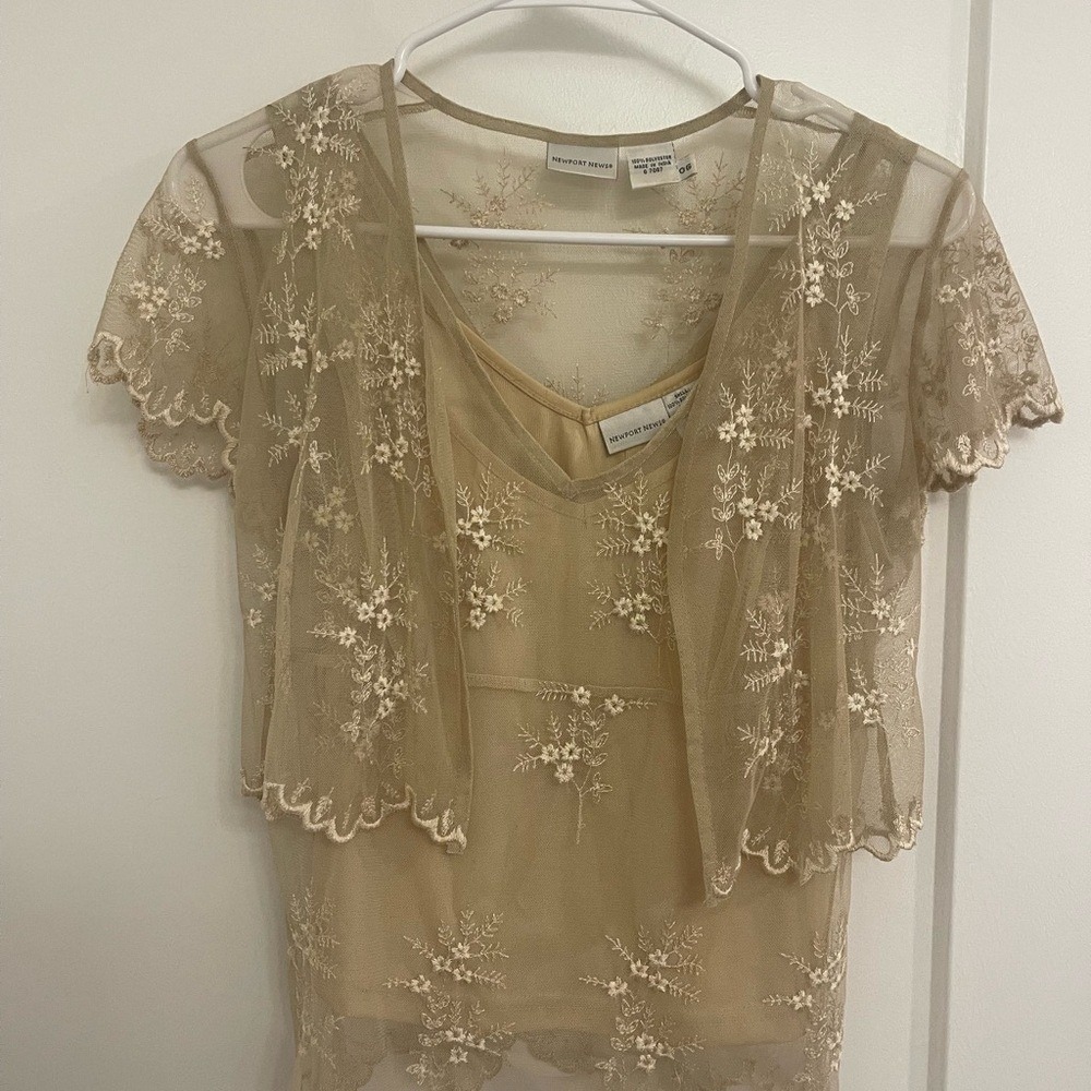 Vintage Lace Sheer Fairycore Boho Tan Floral Lace Blouse